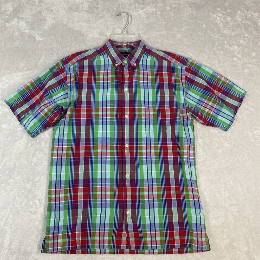 Ralph Lauren Shirt Boys Large Multicolor Plaid Short Sleeve Button Up Youth L‎